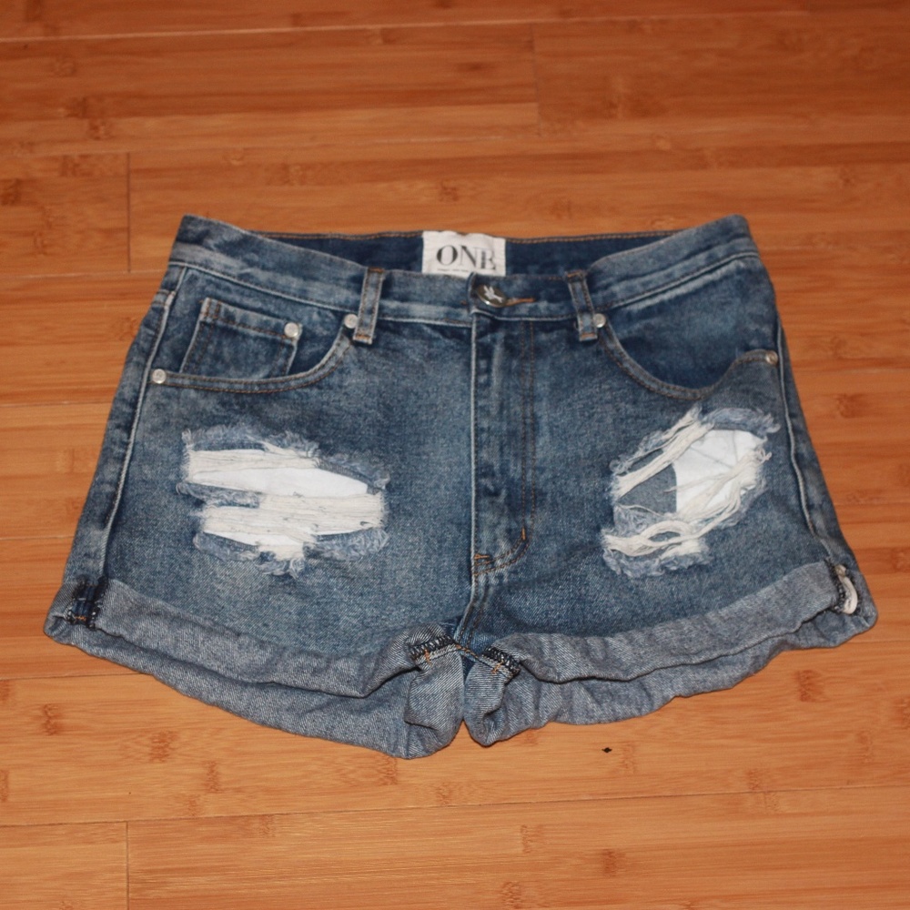 ONE by One Teaspoon Ripped Jean Shorts